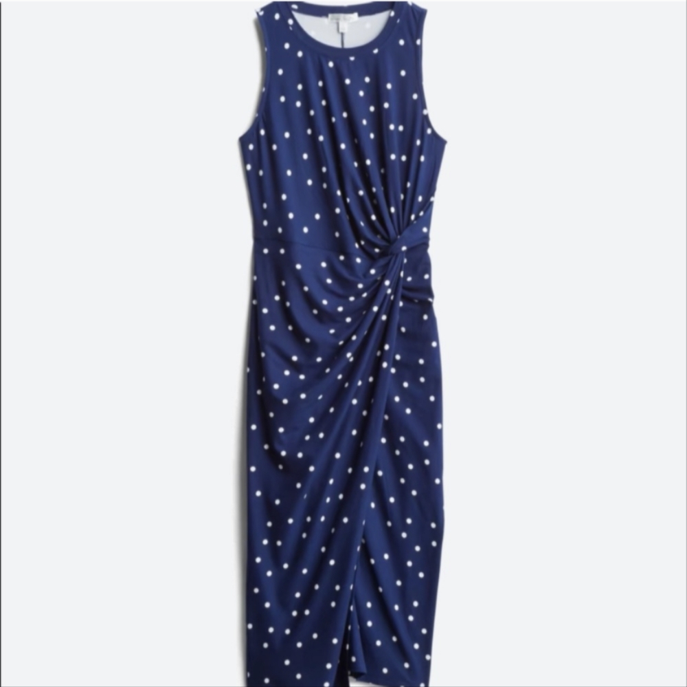 Nine Britton navy & white polka dot knit wrap dress